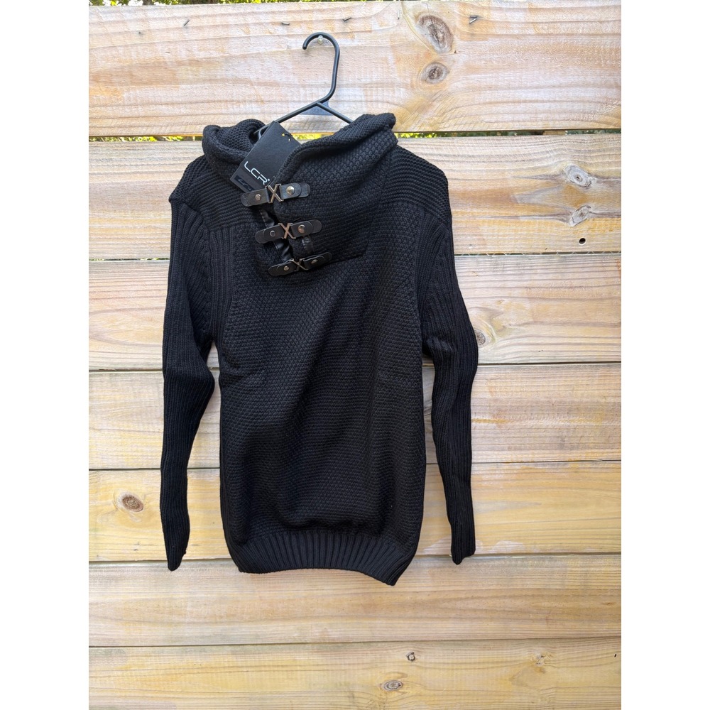 LCR Black Edition Mens Black Wool Blend Buckle Strap Knit Hoodie Sweater Size M